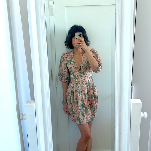 Like new Zimmermann silk tempest lace up deep v floral dress - Picture 2 of 12